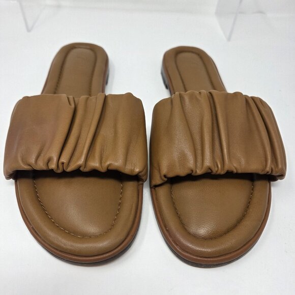 J. CREW Menorca Scrunchie-Strap Slides Women’s 9.5 Leather Brown Cognac Ruched - Picture 4 of 10